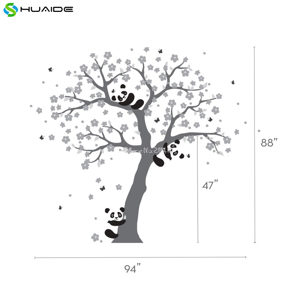 1000x1000 Cute Panda And Cherry Blossom Tree Wall Decal For Nursery Large