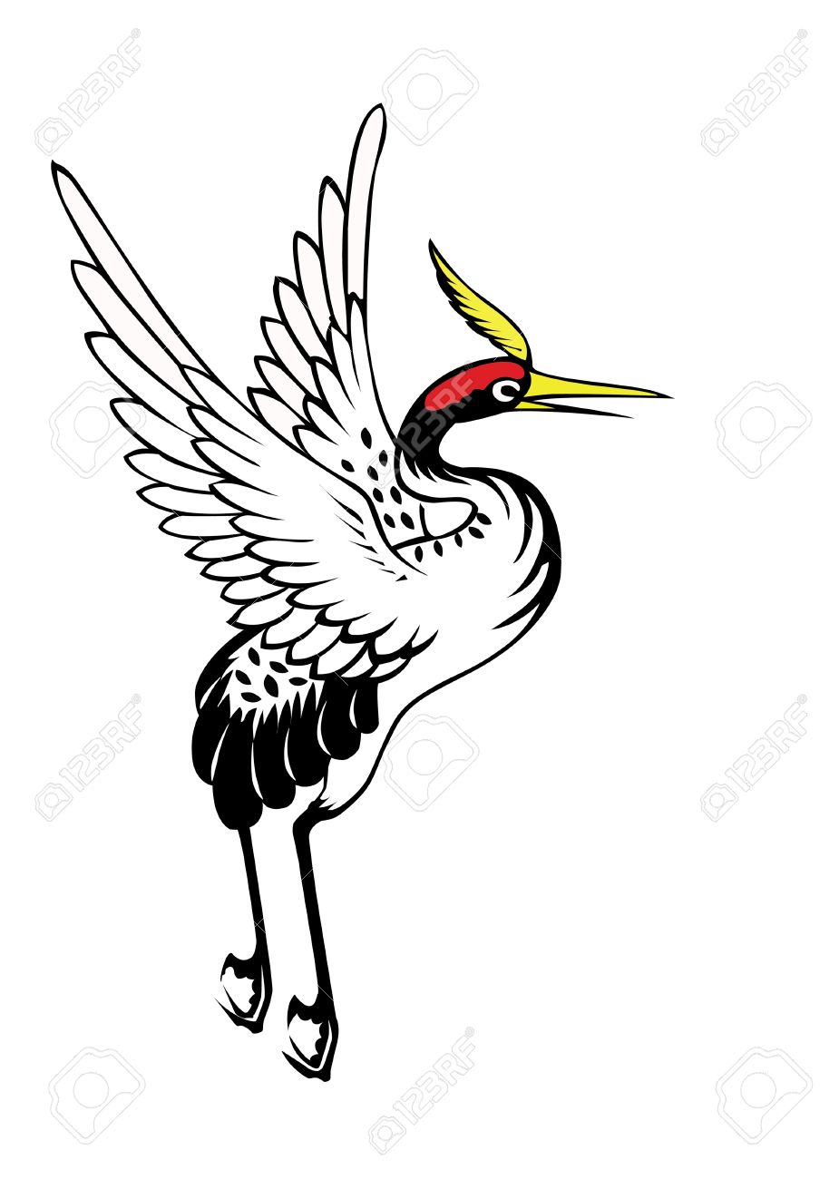 925x1300 Chinese Heron Painting On The White Background Stock Photo
