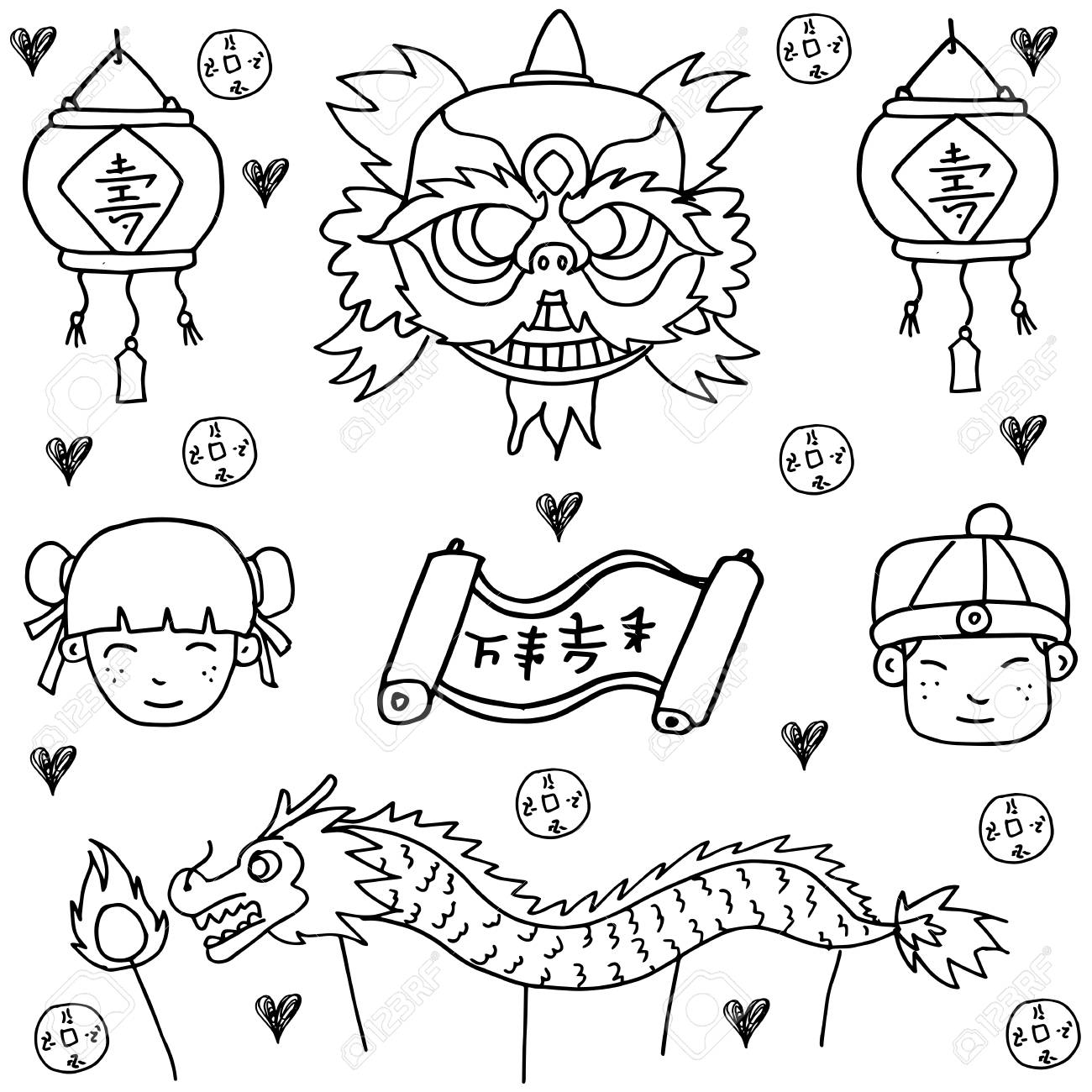 1300x1300 Doodle Of Chinese New Year With Hand Draw Collection Royalty Free