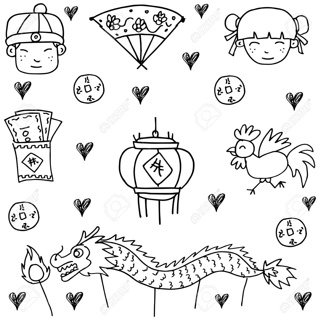 1300x1300 Hand Draw Of Chinese New Year Doodle Royalty Free Cliparts