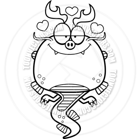 460x460 Cartoon Chinese Dragon In Love (Black And White Line Art) By Cory