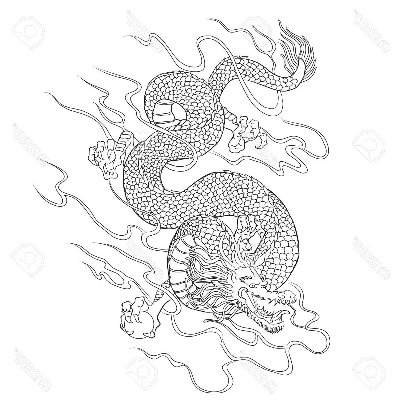 1300x1300 Best Hd Chinese Dragon Line Art Vector Stock Photo Tattoo Japanese