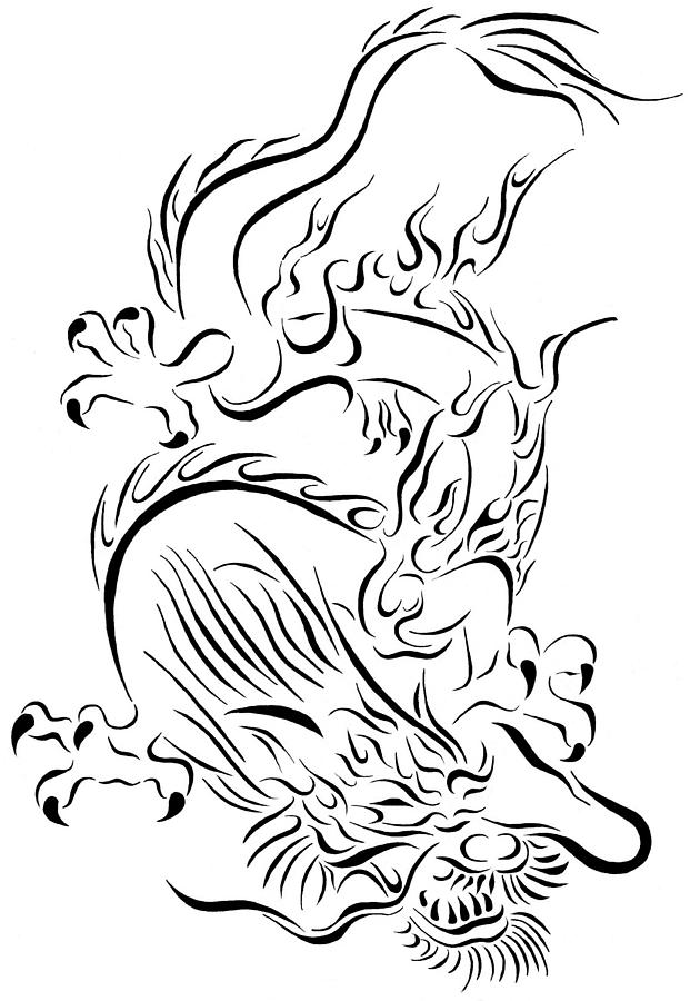 621x900 Tribal Chinese Dragon Drawing By Tina Barnash