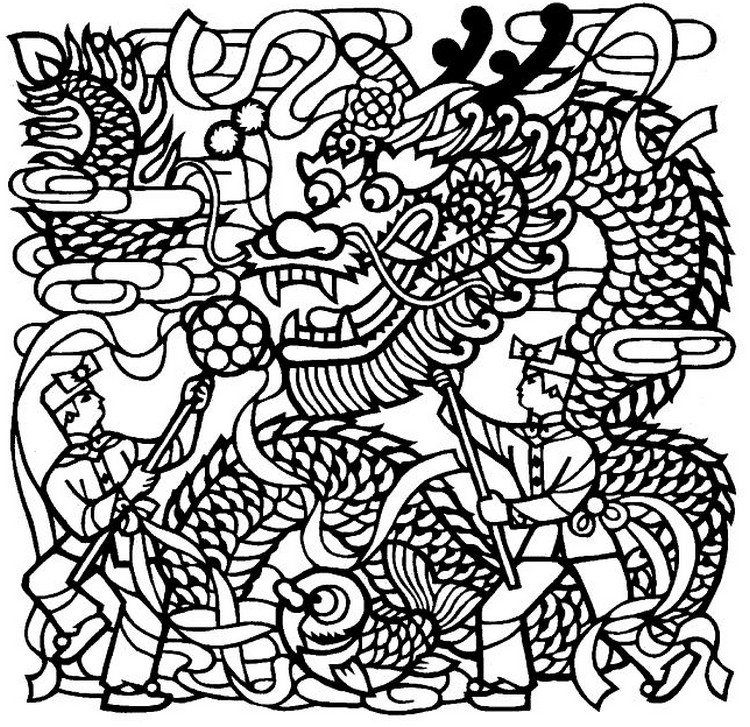 750x727 Adult Coloring Page China Chinese Dragon Dance 3