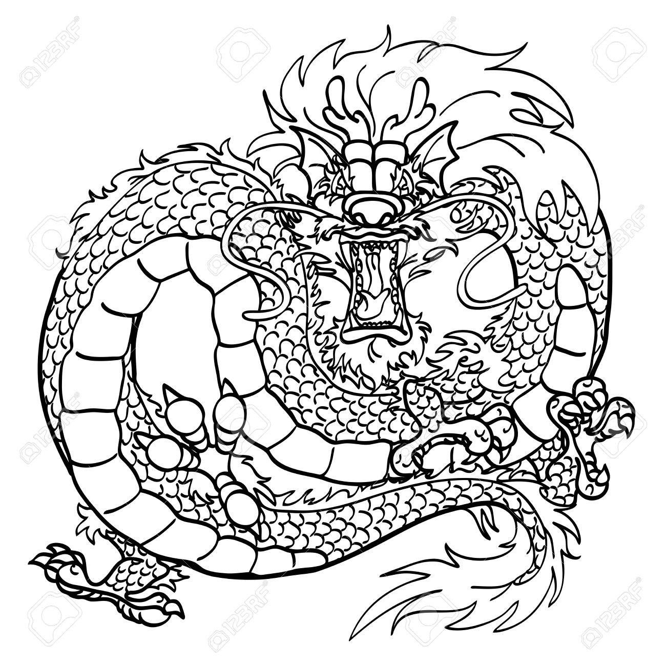 Chinese Dragon Line Drawing at GetDrawings | Free download