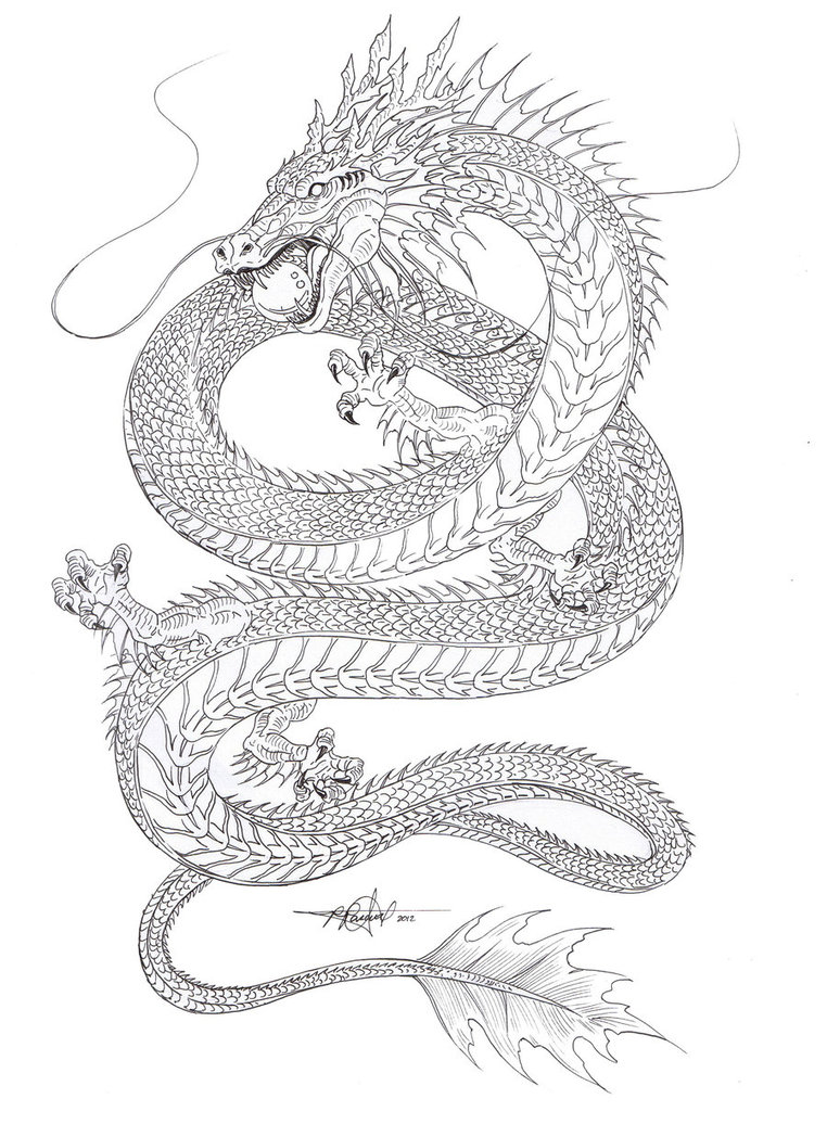 762x1048 Outline Sketch Of The Chinese Water Dragon . Gonna Color It