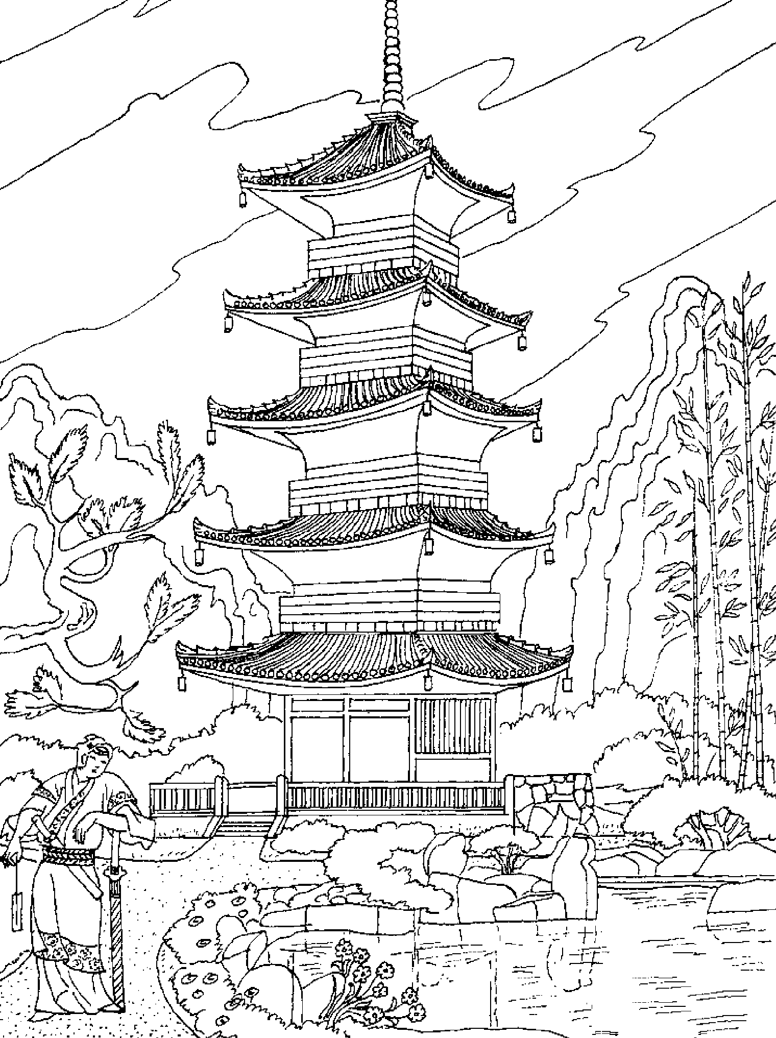 1520x2033 Free Coloring Page Coloring Adult Chinese Temple. A Chinese Temple