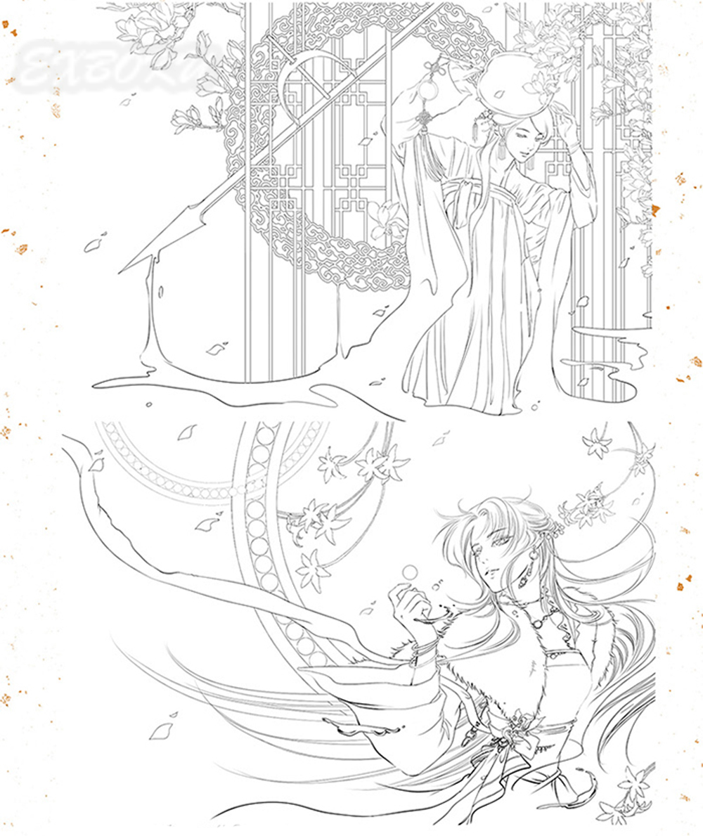 1000x1189 Chinese Ancient Figure Line Drawing Book Ancient Ladies Comic