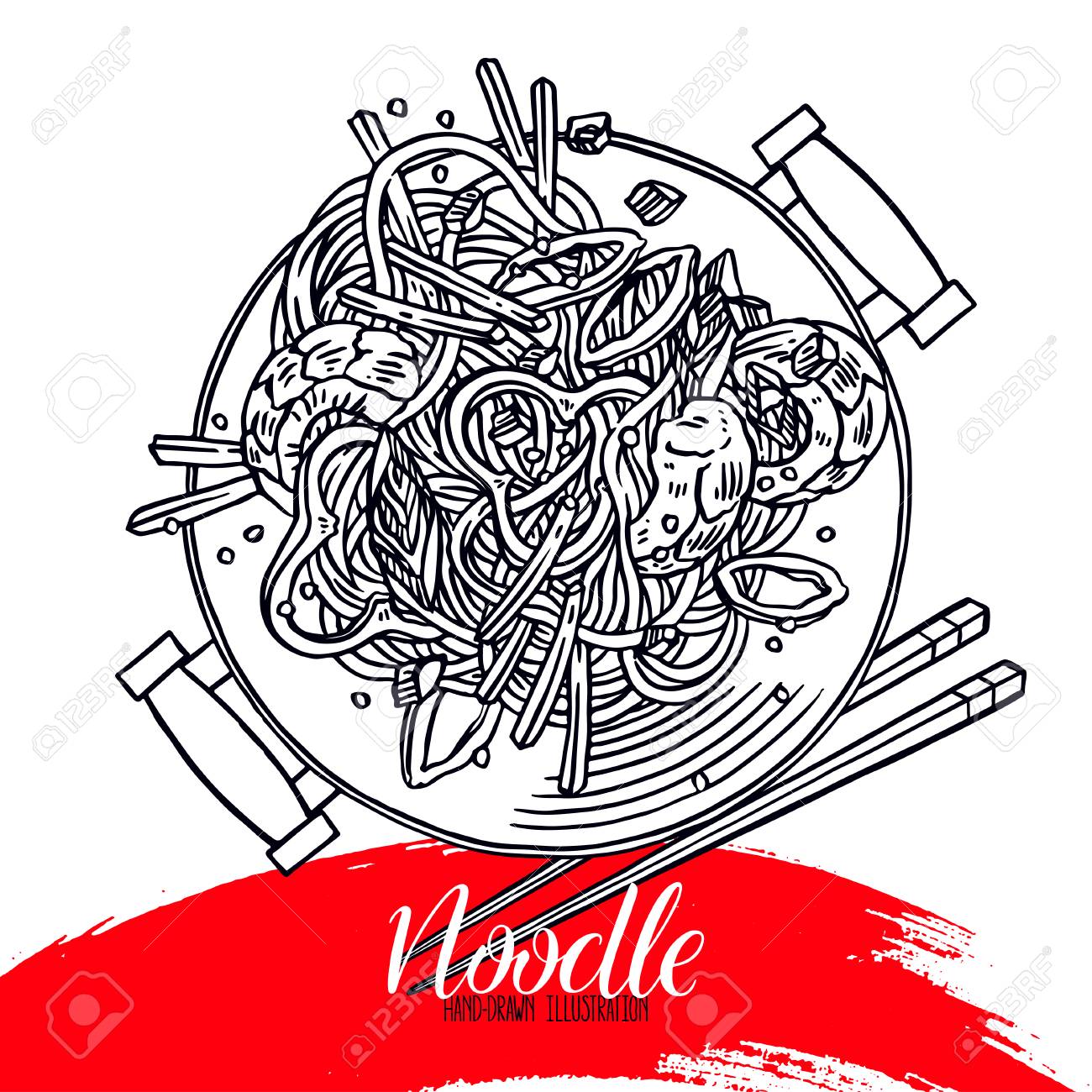 1300x1300 Asian Food. Wok Pan. Chinese Sketch Noodles With Shrimp, Pepper