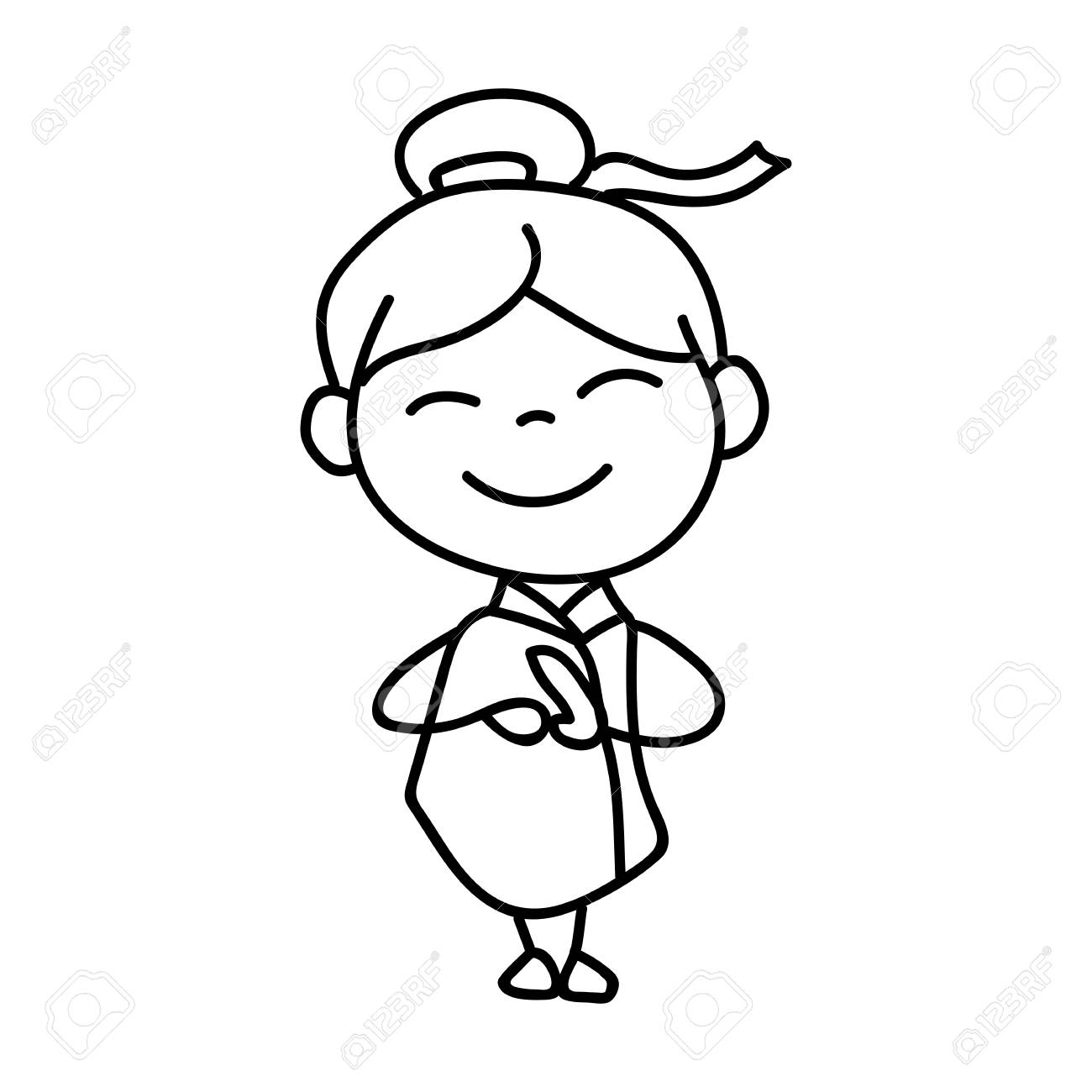 1300x1300 Hand Drawing Cartoon Character Girl Standing Smile And Greeting