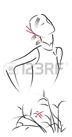 238x450 Line Drawing Of Chinese Woman And Red Dragonfly Royalty Free