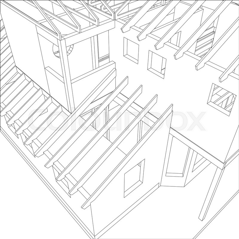 800x800 Abstract Architectural 3d Drawing Of Apartment House. Vector
