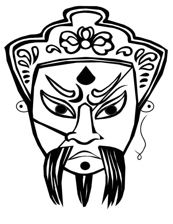 600x776 Beautiful Ancient China Opera Mask Coloring Page