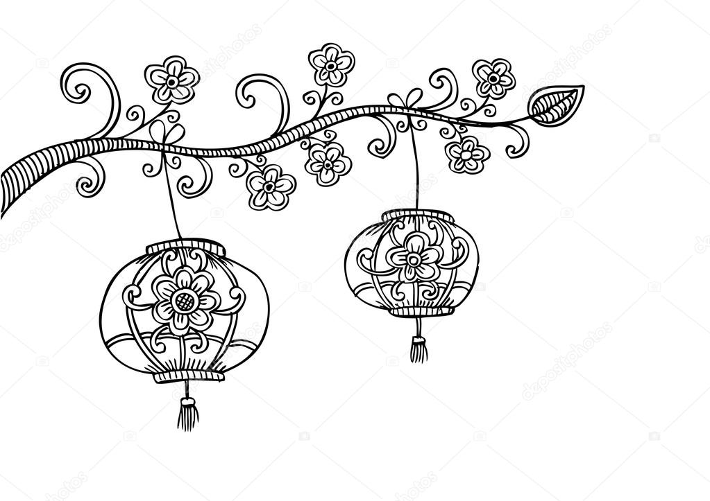 1023x723 Chinese New Year Flower And Lantern Stock Photo Handini