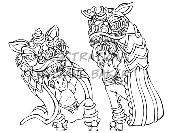 600x464 Chinese Lion Dance Drawing
