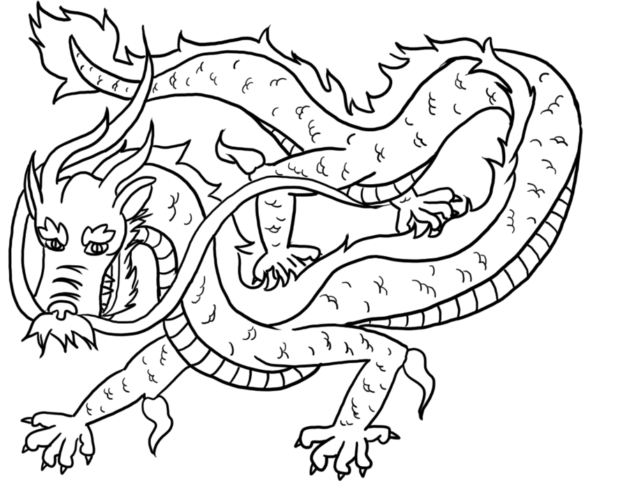 900x695 Drawn Chinese Dragon Line Art