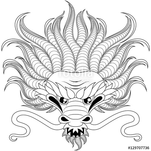 500x500 Head Of Chinese Dragon In Zentangle Style For Tatoo. Adult