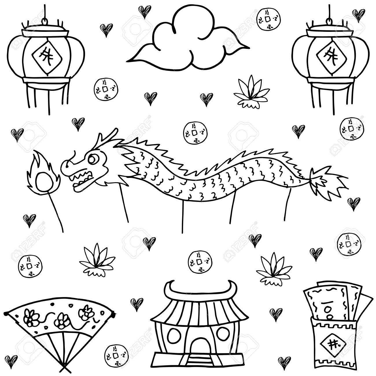 1300x1300 Hand Draw Of Chinese New Year Doodles Royalty Free Cliparts