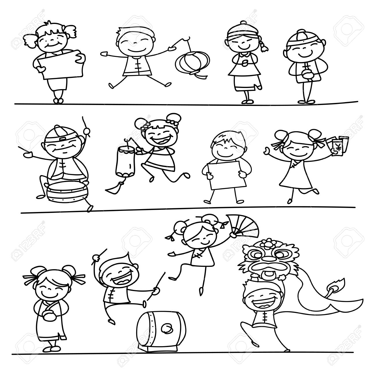 1300x1300 Hand Drawing Chinese New Year Cartoon Character Happy People