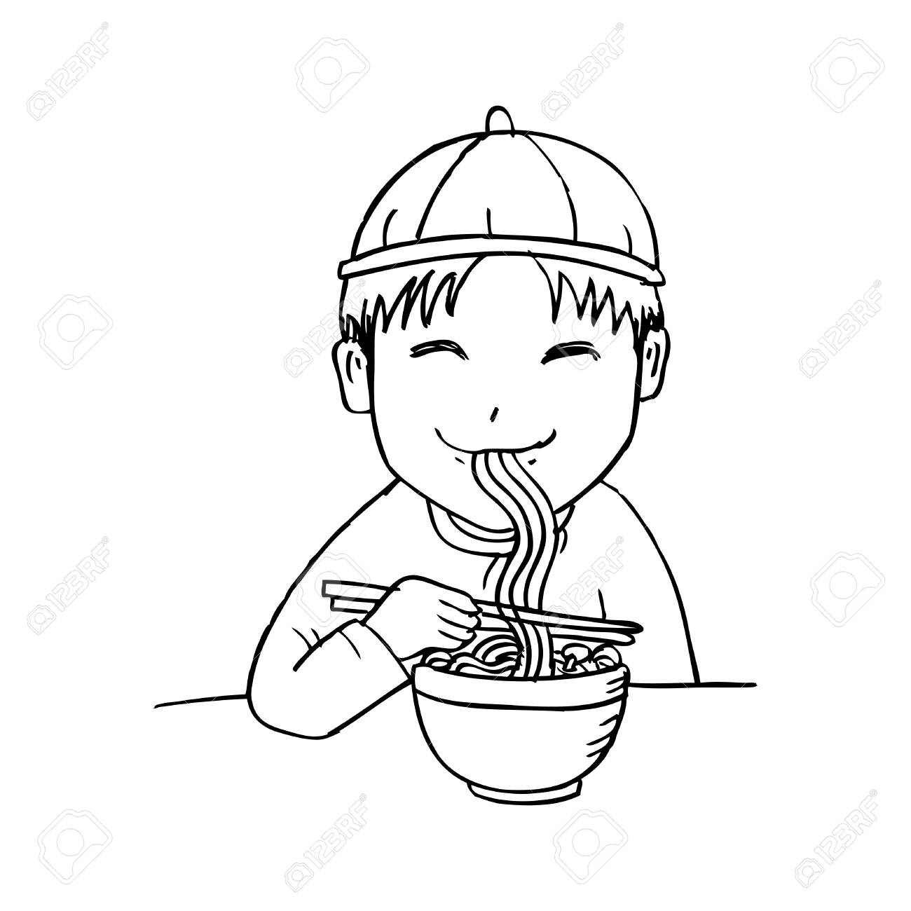 1300x1300 Chinese Boy Eat Noodle Royalty Free Cliparts, Vectors, And Stock