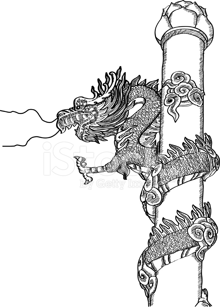 736x1024 Chinese Style Dragon Statue Vector Line Sketch Stock Vector