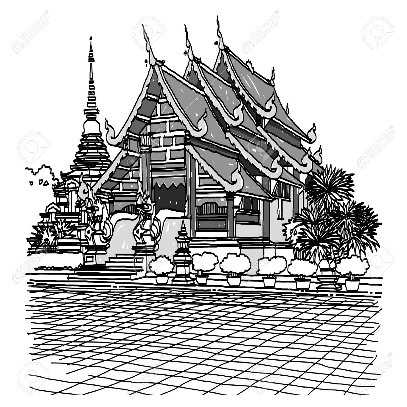 1300x1300 Lanna Temple Sketchbook Royalty Free Cliparts, Vectors, And Stock