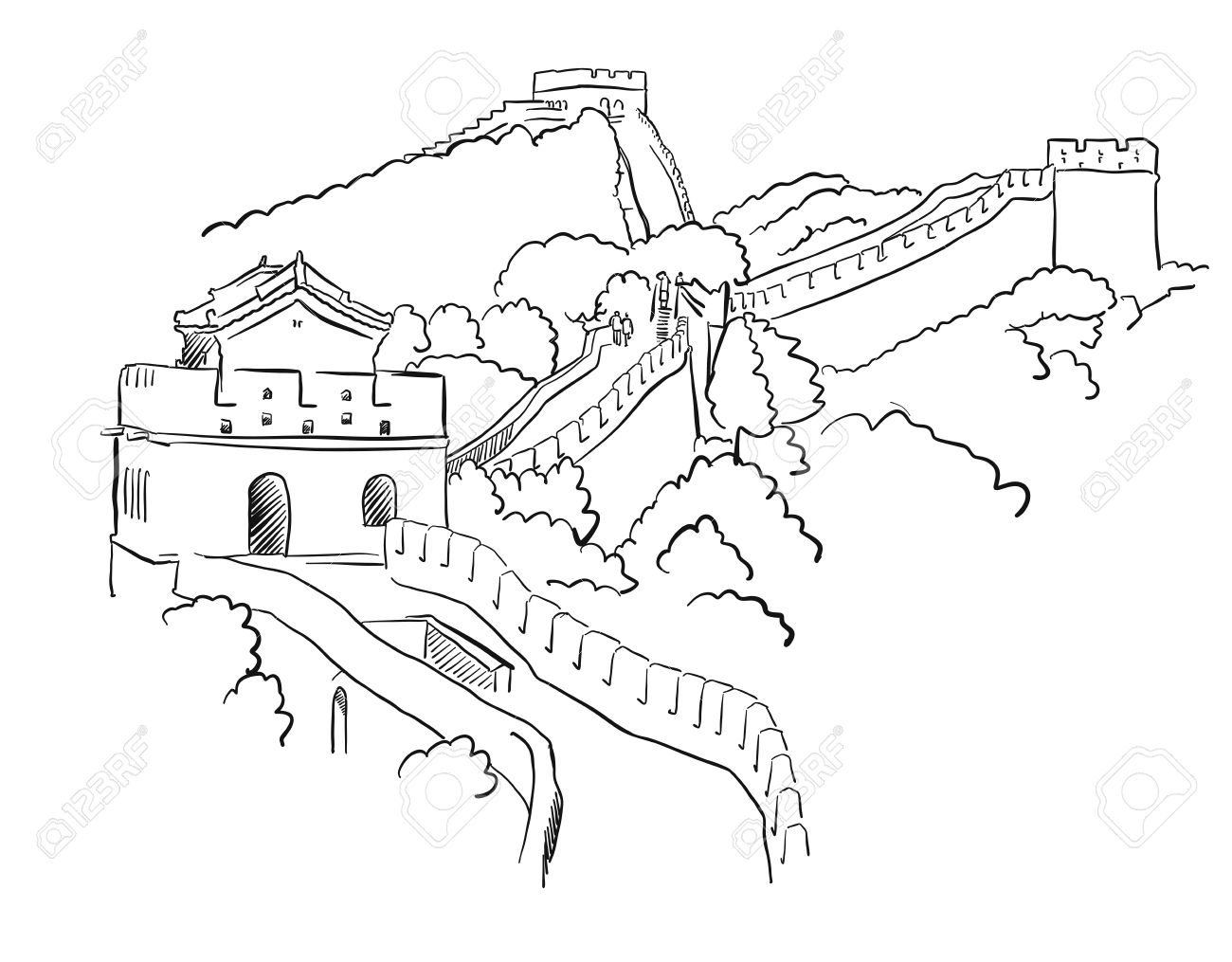 1300x1015 China Great Wall Vector Sketch, Famous Destination Landmark