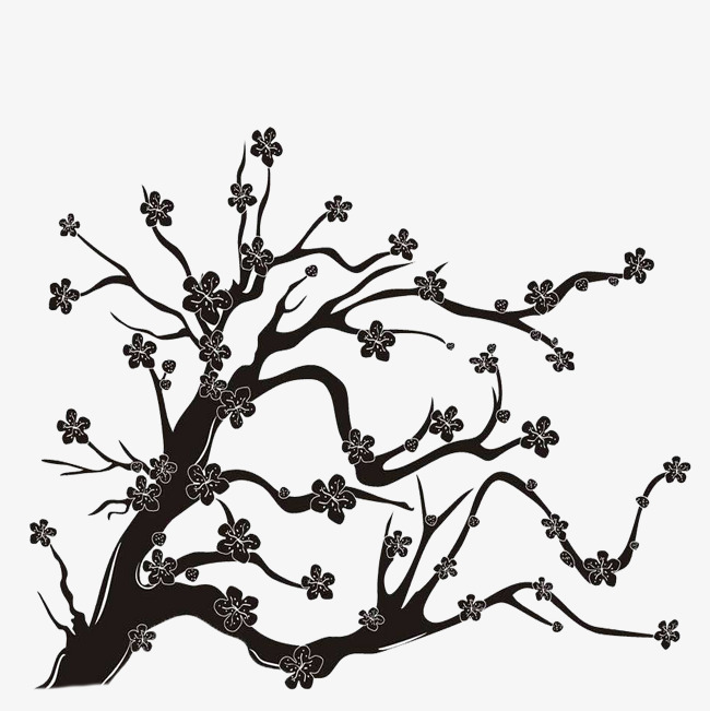 650x651 Black And White Hand Painted Cherry Trees Buckle Free Material