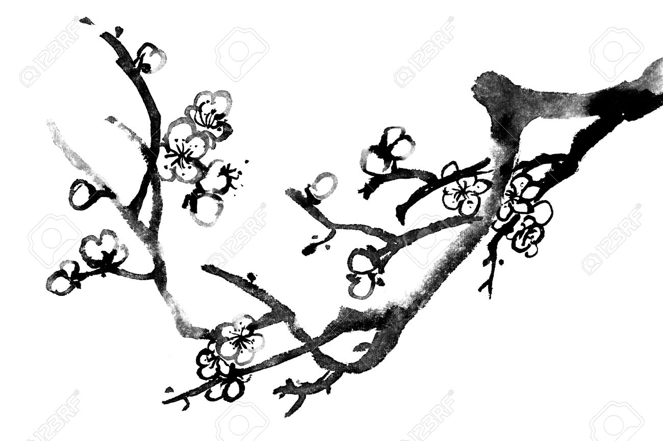 1300x866 Chinese Black And White Traditional Ink Painting, Plum Blossom