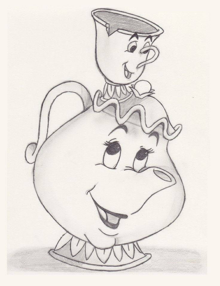 736x956 Chip And Mrs.potts Drawing In Pencil Sketching