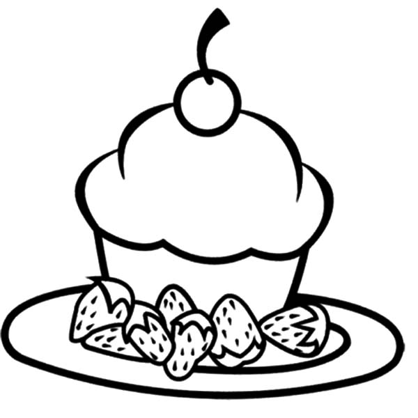 600x600 Chocolate Cake With Strawbery And Cherry On Top Coloring Pages