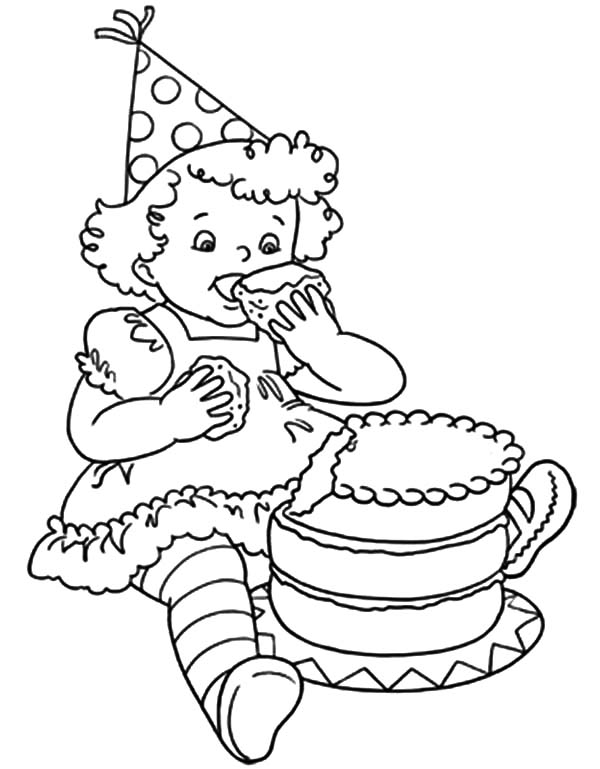 600x769 Little Birthday Girl Eat Chocolate Cake Coloring Pages