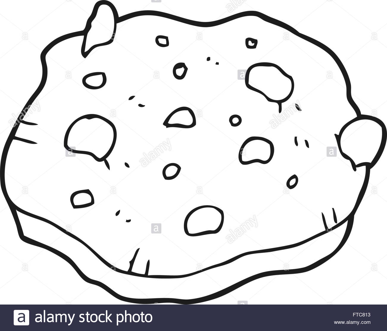 1300x1113 Freehand Drawn Black And White Cartoon Chocolate Chip Cookie Stock