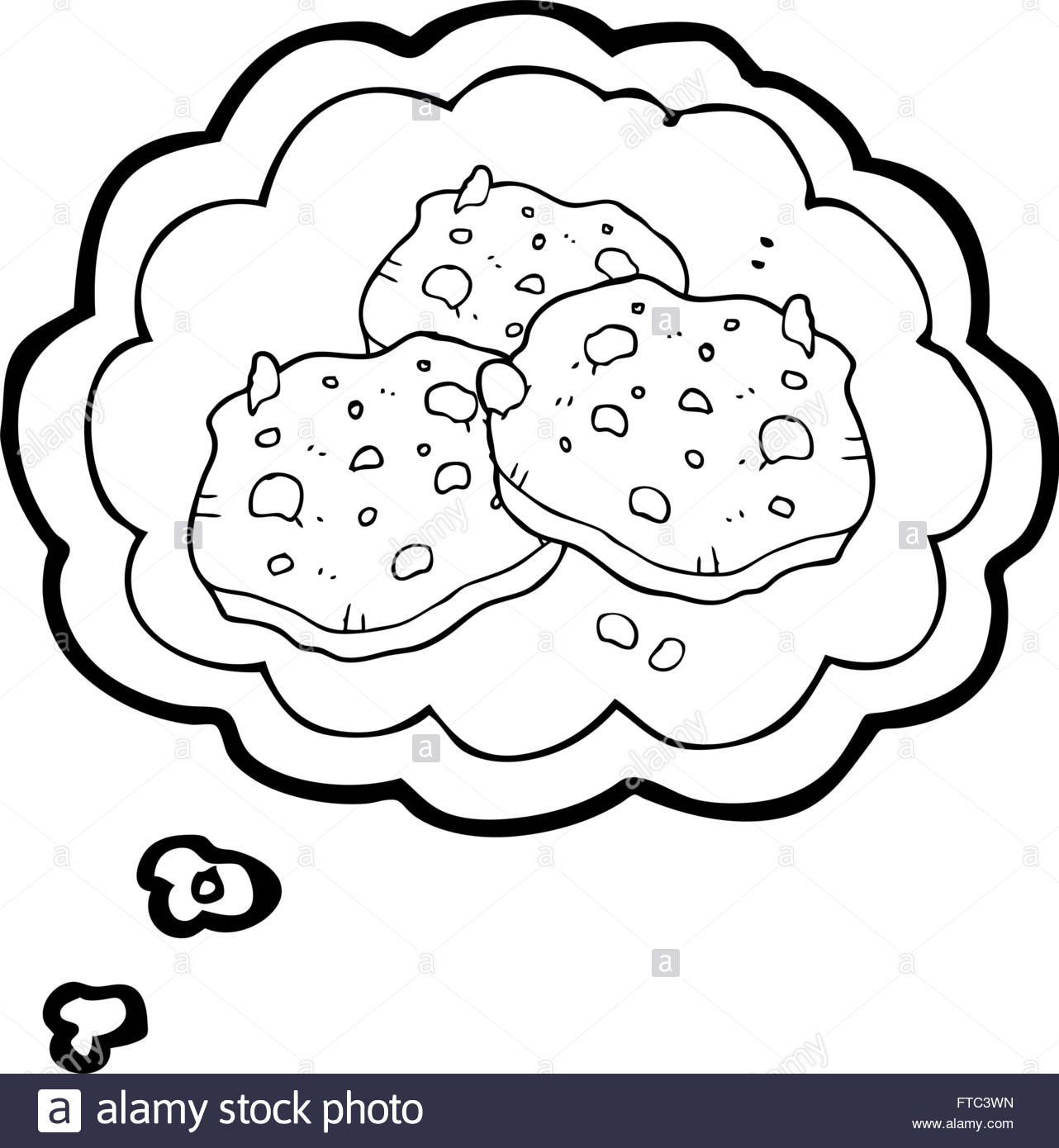 1282x1390 Freehand Drawn Thought Bubble Cartoon Chocolate Chip Cookies Stock