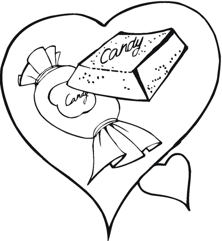 442x480 Sweet Chocolate Candy In A Heart Coloring Page Free Printable