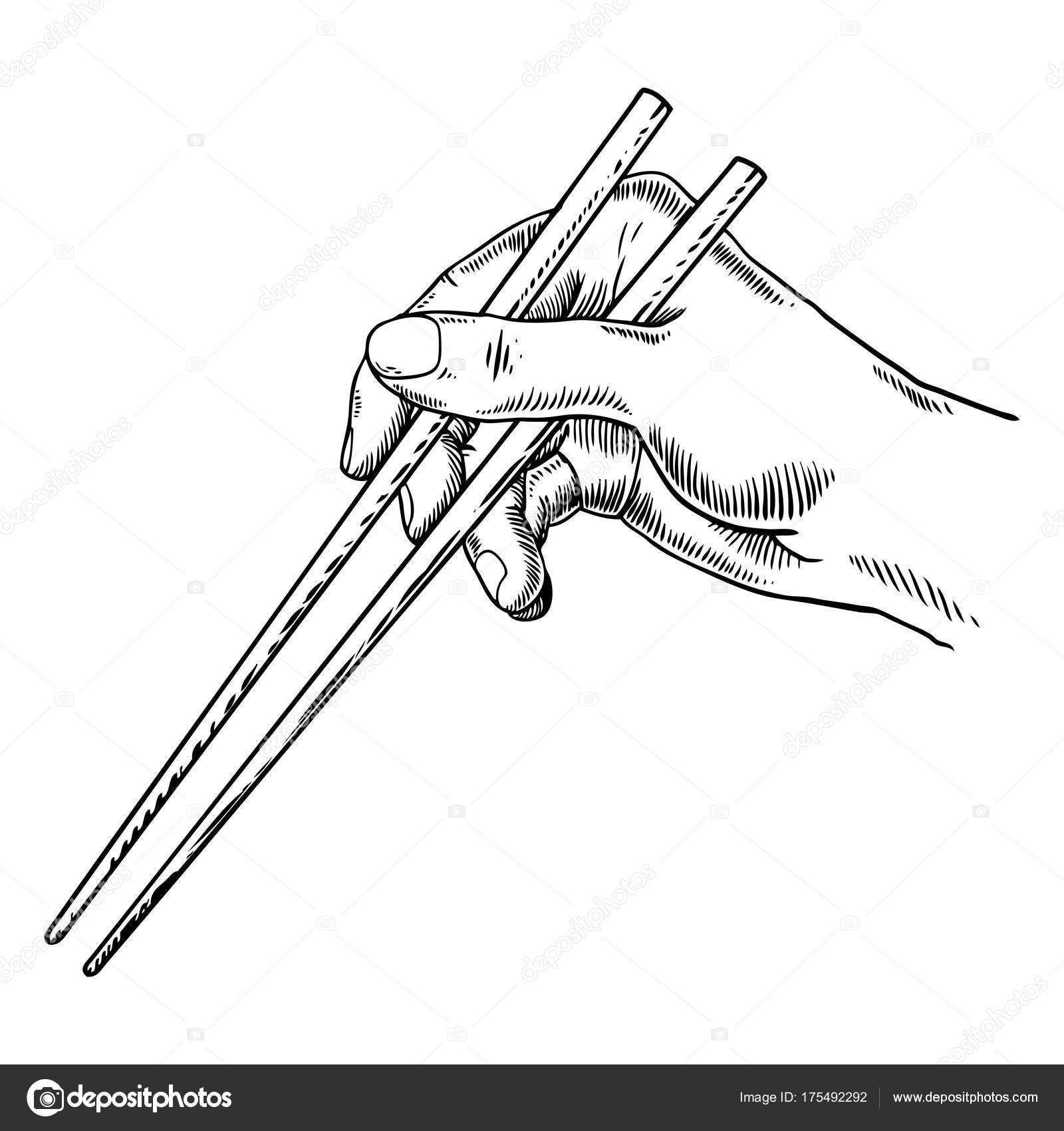 1600x1700 Chopsticks In Hand Engraving Vector Illustration Stock Vector