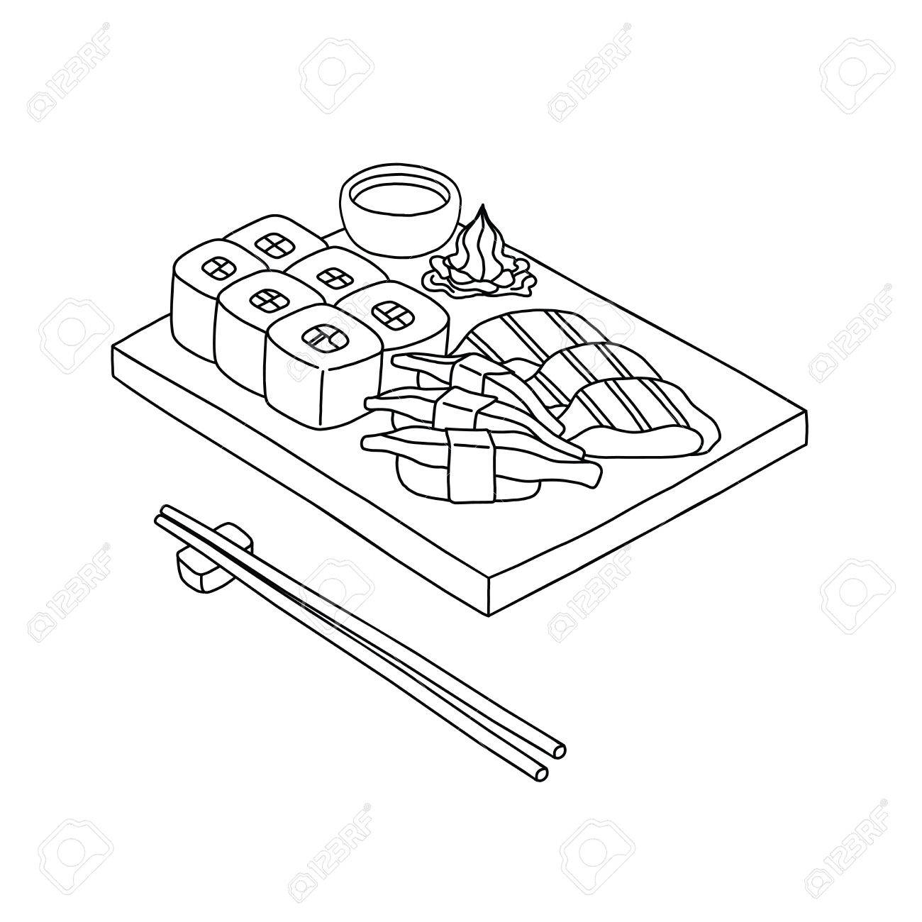 1300x1300 Sushi Set And Chopsticks Vector In Hand Drawn Style (Draw