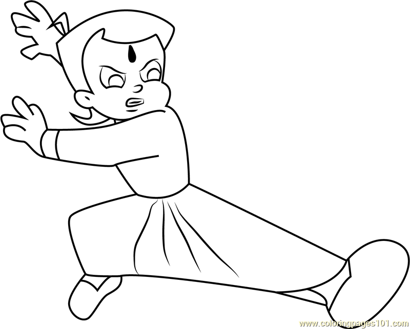 800x643 Fighting Chhota Bheem Coloring Page