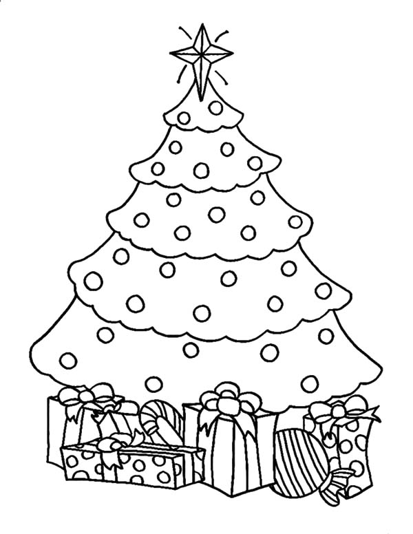 600x776 Christmas Tree And Gifts Coloring Pages