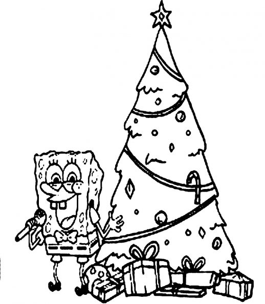 518x595 Spongebob Celebrating Christmas Near The Tree And Gifts