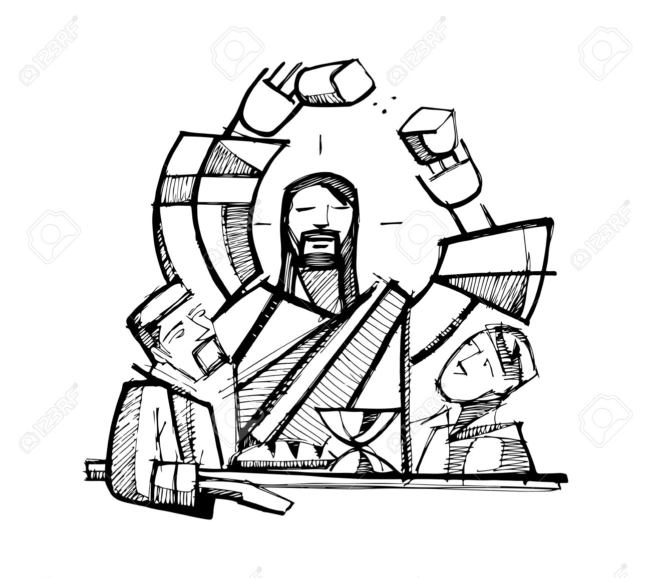 1300x1155 Hand Drawn Vector Illustration Or Drawing Of Jesus Christ Sharing