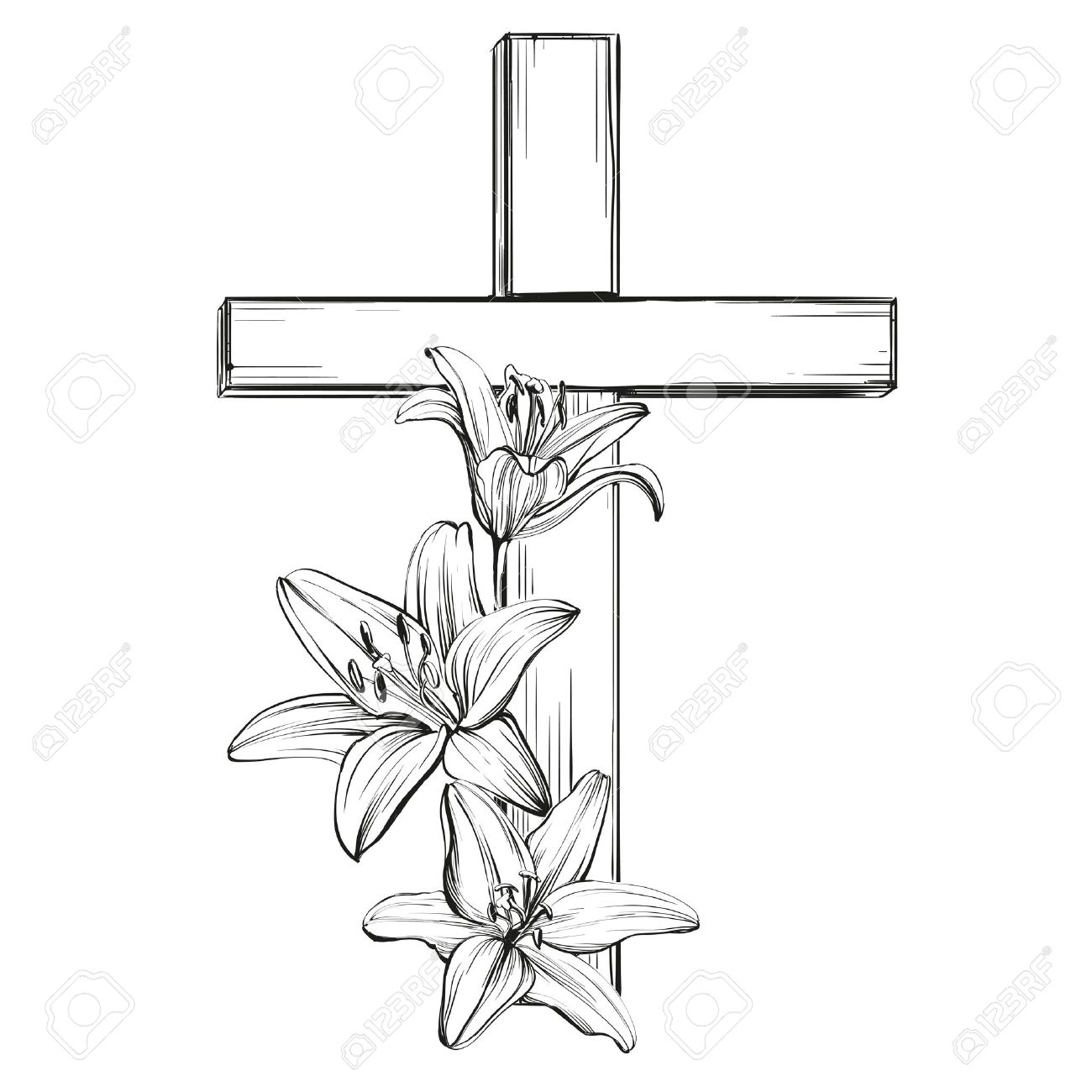 1300x1300 Cross And Floral Blooming Lilies, A Symbol Of Christianity Hand