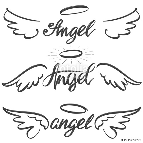 500x500 Angel Wings Icon Sketch Collection, Religious Calligraphic Text