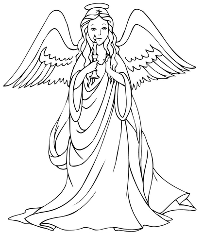 418x480 Christmas Angel With Candle Coloring Page Free Printable