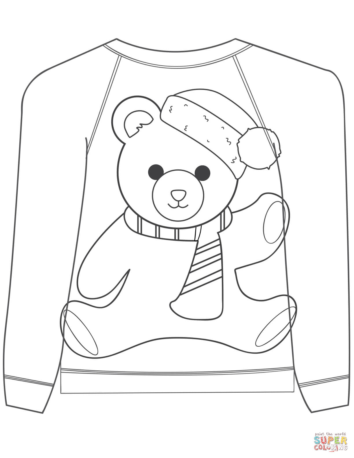 1224x1584 Christmas Ugly Sweater With A Teddy Bear Motif Coloring Page