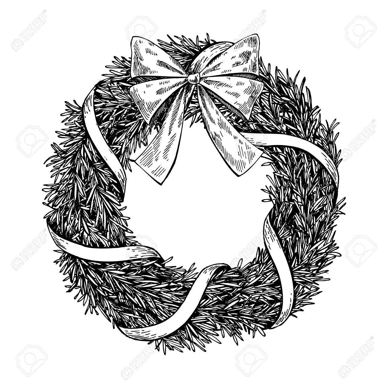 1300x1300 Christmas Wreath. Vector Hand Drawn Illustration With Fir Tree