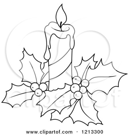 450x470 Clipart Of A Black And White Christmas Candle And Holly