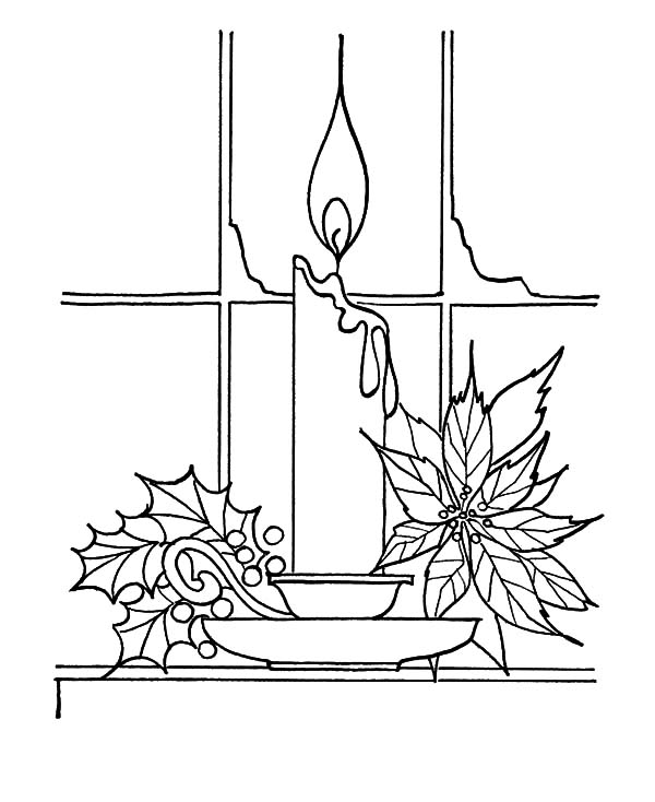 600x734 Christmas Candle Near Window Coloring Pages Christmas Candle Near