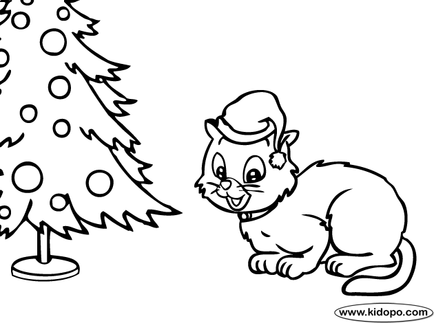 630x470 Christmas Cat Coloring Page