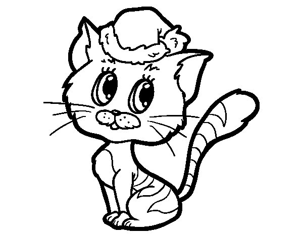 600x470 A Christmas Cat Coloring Page
